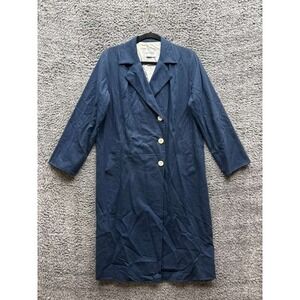 Nikki‎ Chasin Cotton-Linen Double-Breasted Trench Coat Navy Blue Womens Size M/L